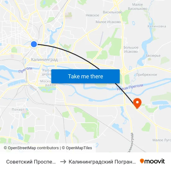 Советский Проспект (Северный Вокзал) to Калининградский Пограничный Институт Фсб России map