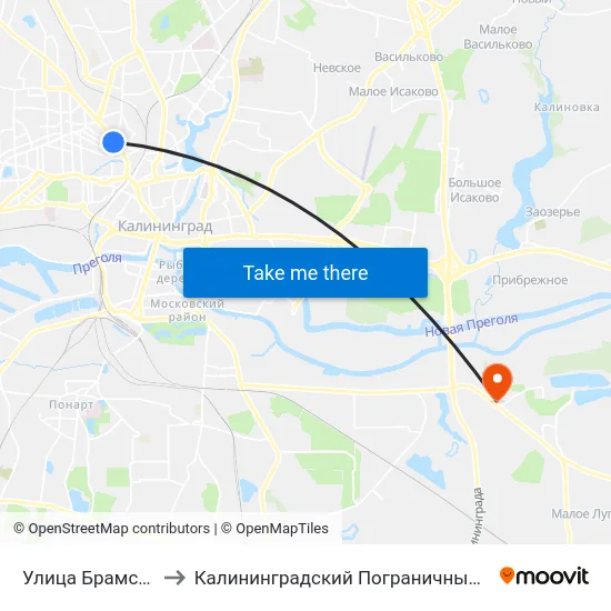 Улица Брамса (В Центр) to Калининградский Пограничный Институт Фсб России map