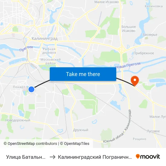 Улица Батальная (Из Центра) to Калининградский Пограничный Институт Фсб России map