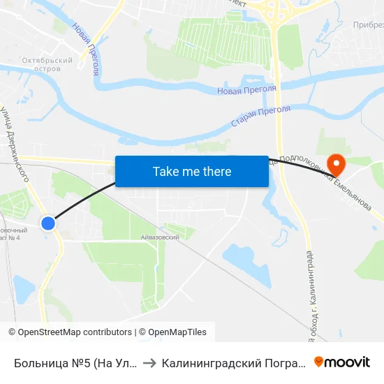 Больница №5 (На Ул. Муромской, Из Центра) to Калининградский Пограничный Институт Фсб России map