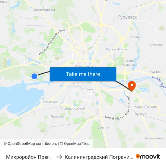 Микрорайон Прегольский (Конечная) to Калининградский Пограничный Институт Фсб России map