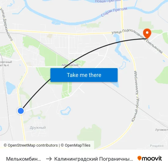 Мелькомбинат (В Центр) to Калининградский Пограничный Институт Фсб России map