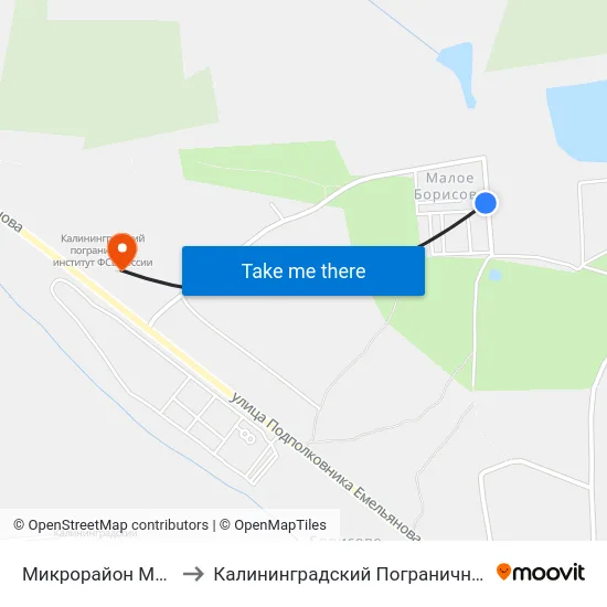 Микрорайон Малое Борисово to Калининградский Пограничный Институт Фсб России map