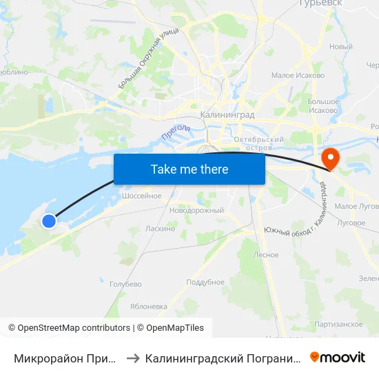 Микрорайон Прибрежный (В Центр) to Калининградский Пограничный Институт Фсб России map