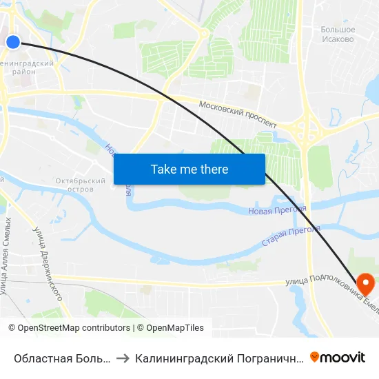 Областная Больница (В Центр) to Калининградский Пограничный Институт Фсб России map
