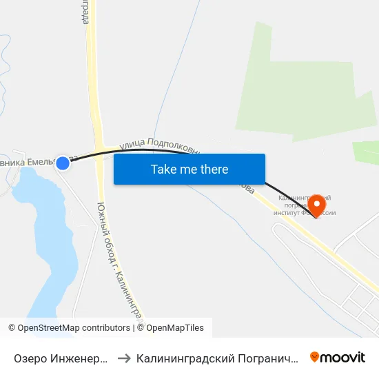 Озеро Инженерное (Из Центра) to Калининградский Пограничный Институт Фсб России map