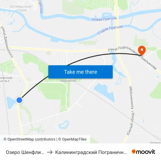 Озеро Шенфлиз (Из Центра) to Калининградский Пограничный Институт Фсб России map