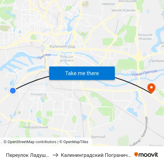 Переулок Ладушкина (Из Центра) to Калининградский Пограничный Институт Фсб России map