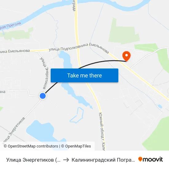 Улица Энергетиков (По Требованию, В Центр) to Калининградский Пограничный Институт Фсб России map