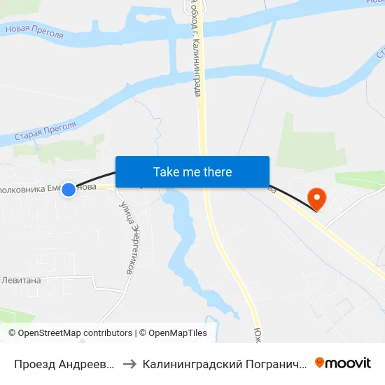 Проезд Андреевский (Из Центра) to Калининградский Пограничный Институт Фсб России map