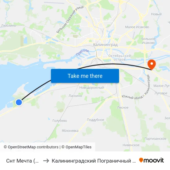 Снт Мечта (Конечная) to Калининградский Пограничный Институт Фсб России map