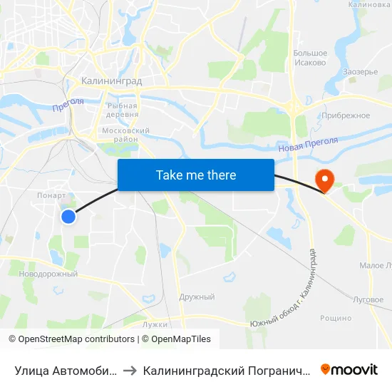 Улица Автомобильная (В Центр) to Калининградский Пограничный Институт Фсб России map