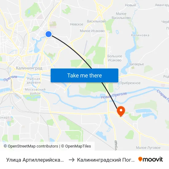 Улица Артиллерийская (На Ул. А. Невского, Из Центра) to Калининградский Пограничный Институт Фсб России map