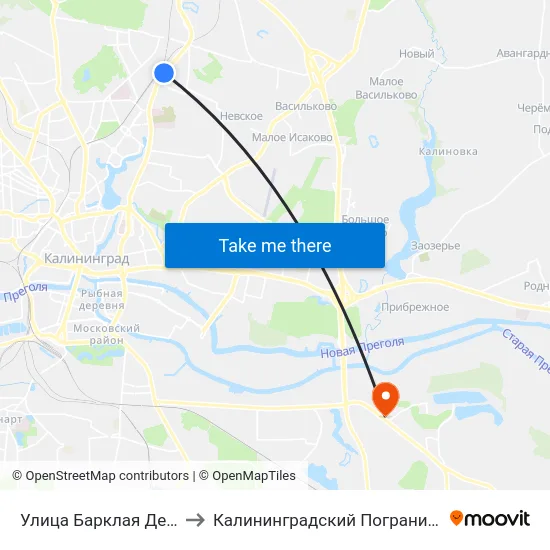 Улица Барклая Де Толли (Из Центра) to Калининградский Пограничный Институт Фсб России map