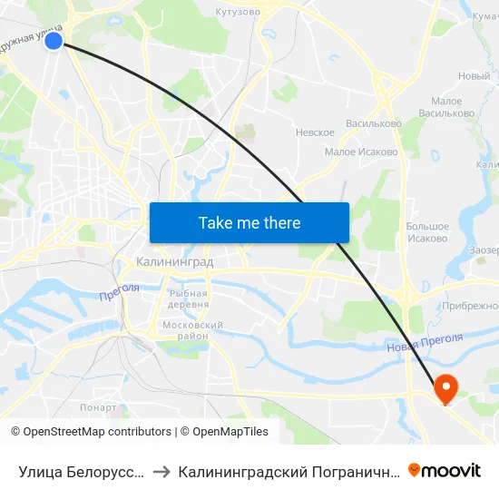 Улица Белорусская (Конечная) to Калининградский Пограничный Институт Фсб России map