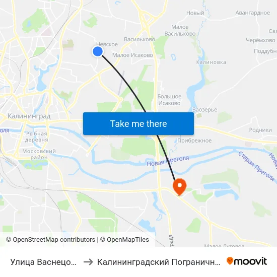 Улица Васнецова (Из Центра) to Калининградский Пограничный Институт Фсб России map