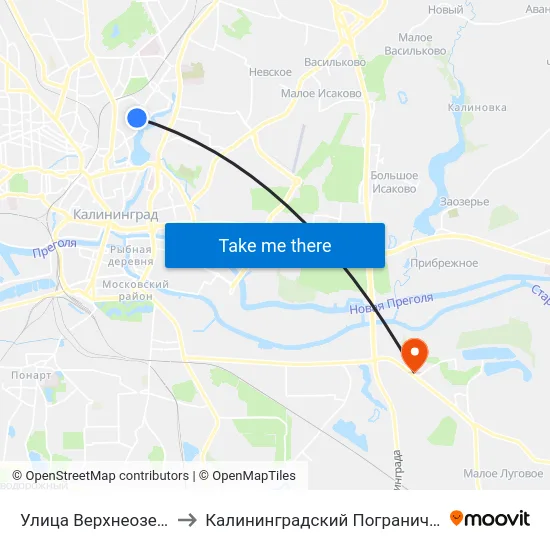 Улица Верхнеозерная (Из Центра) to Калининградский Пограничный Институт Фсб России map