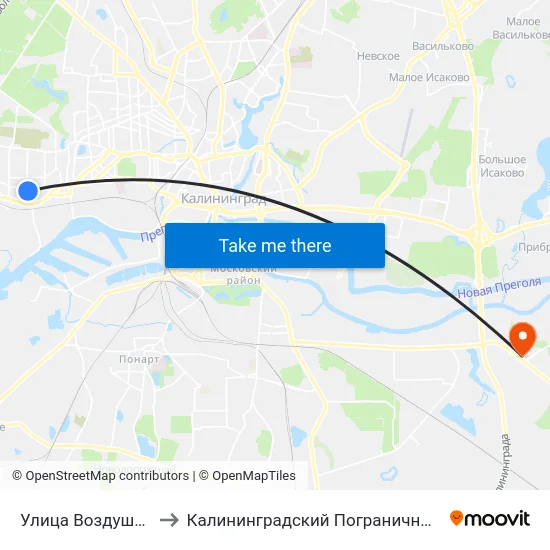 Улица Воздушная (В Центр) to Калининградский Пограничный Институт Фсб России map