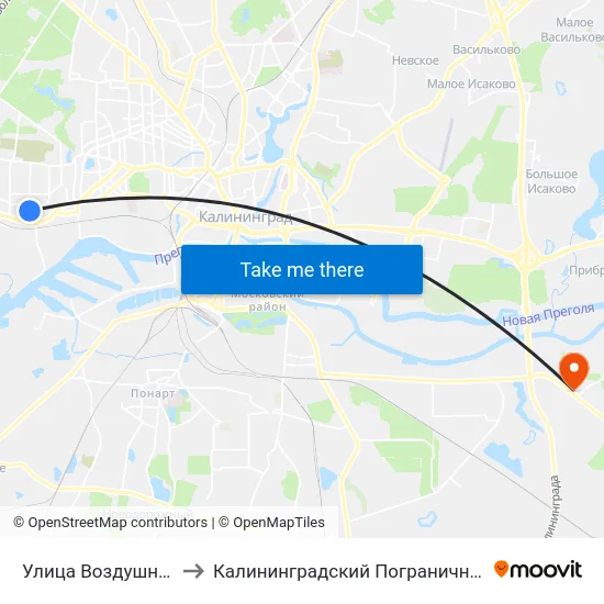 Улица Воздушная (Из Центра) to Калининградский Пограничный Институт Фсб России map