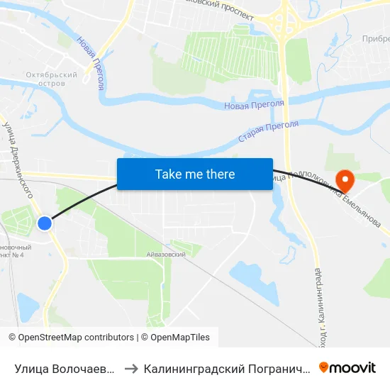Улица Волочаевская (Из Центра) to Калининградский Пограничный Институт Фсб России map