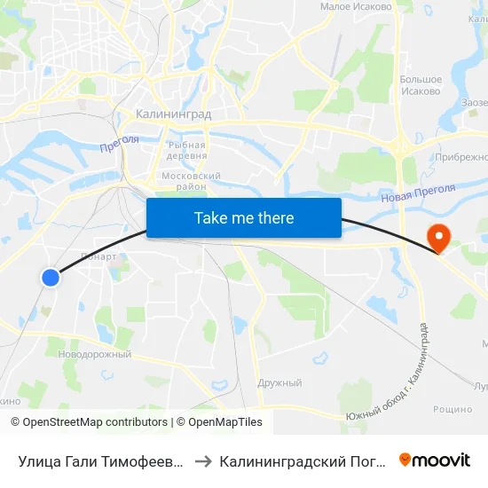 Улица Гали Тимофеевой (По Требованию, Из Центра) to Калининградский Пограничный Институт Фсб России map