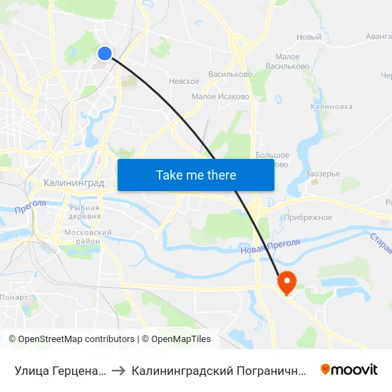 Улица Герцена (Из Центра) to Калининградский Пограничный Институт Фсб России map