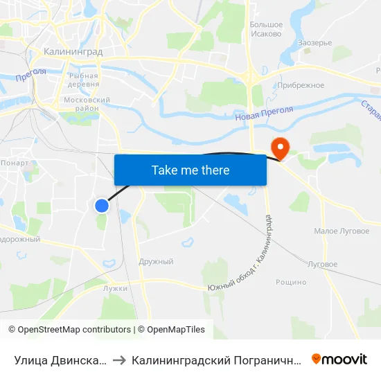 Улица Двинская (Из Центра) to Калининградский Пограничный Институт Фсб России map