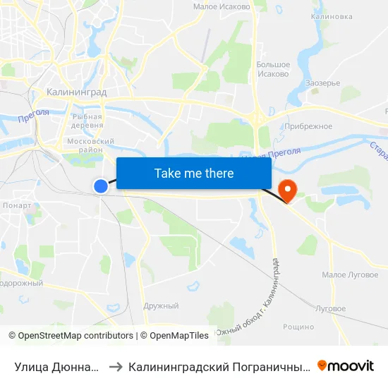 Улица Дюнная (Конечная) to Калининградский Пограничный Институт Фсб России map