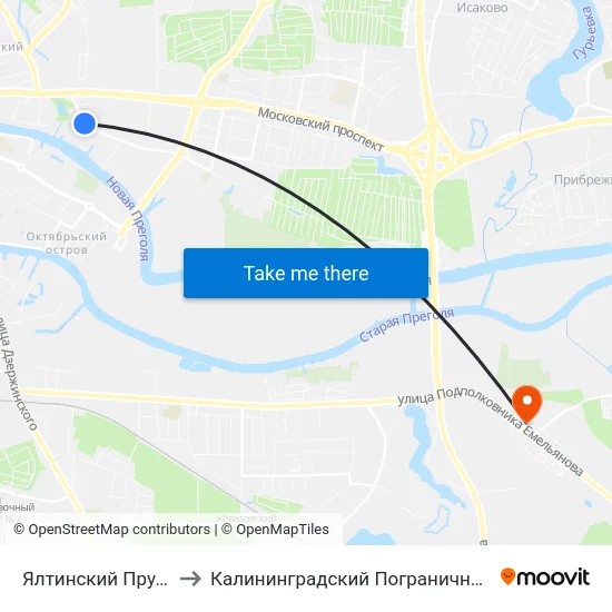 Ялтинский Пруд (Из Центра) to Калининградский Пограничный Институт Фсб России map