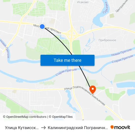 Улица Кутаисская (Из Центра) to Калининградский Пограничный Институт Фсб России map
