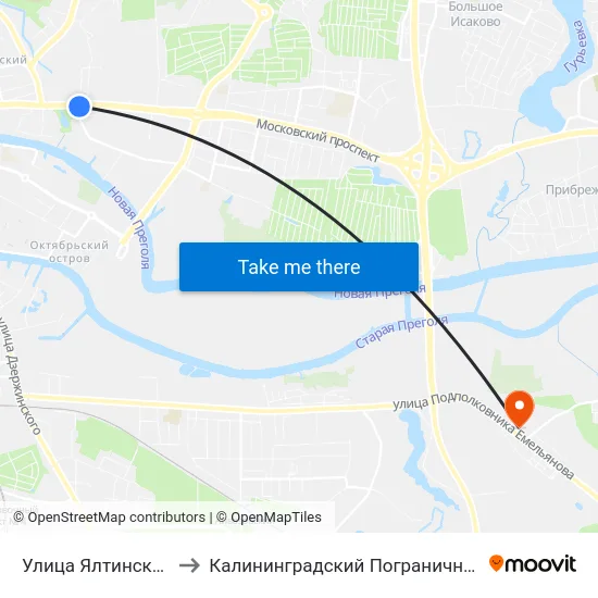 Улица Ялтинская (Из Центра) to Калининградский Пограничный Институт Фсб России map