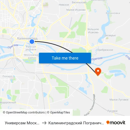 Универсам Московский (В Центр) to Калининградский Пограничный Институт Фсб России map