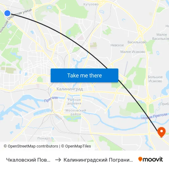 Чкаловский Поворот (Троллейбус) to Калининградский Пограничный Институт Фсб России map