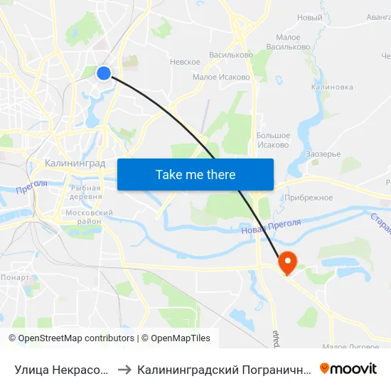 Улица Некрасова (Из Центра) to Калининградский Пограничный Институт Фсб России map