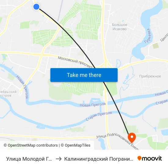 Улица Молодой Гвардии (Конечная) to Калининградский Пограничный Институт Фсб России map