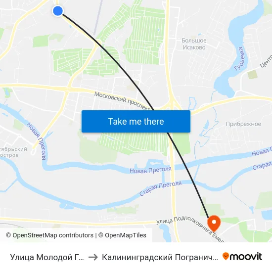 Улица Молодой Гвардии (В Центр) to Калининградский Пограничный Институт Фсб России map