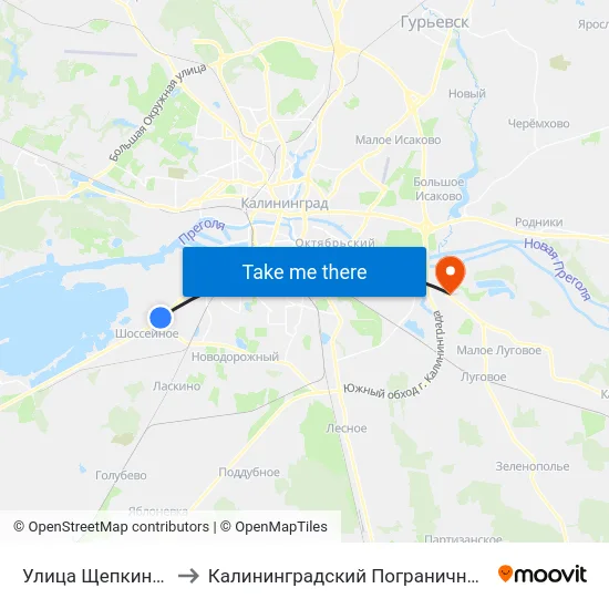 Улица Щепкина (Из Центра) to Калининградский Пограничный Институт Фсб России map