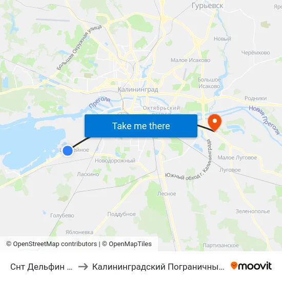 Снт Дельфин (Из Центра) to Калининградский Пограничный Институт Фсб России map