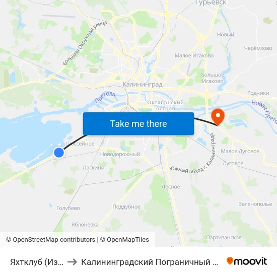 Яхтклуб (Из Центра) to Калининградский Пограничный Институт Фсб России map