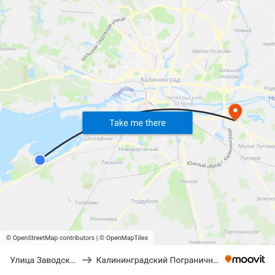 Улица Заводская (Из Центра) to Калининградский Пограничный Институт Фсб России map