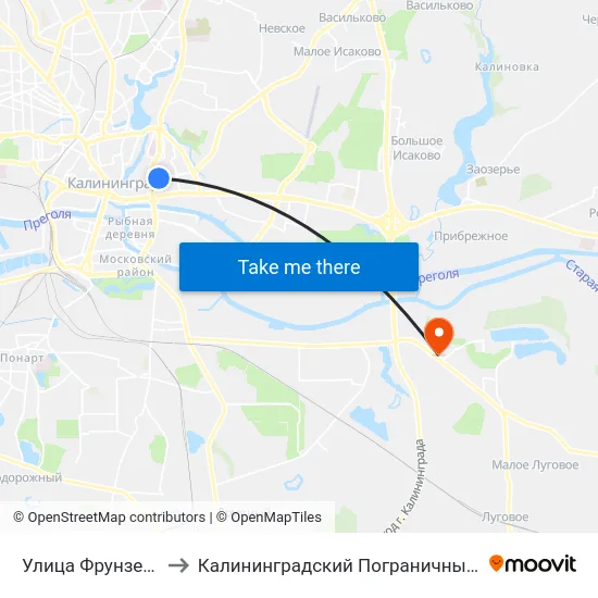 Улица Фрунзе (Из Центра) to Калининградский Пограничный Институт Фсб России map
