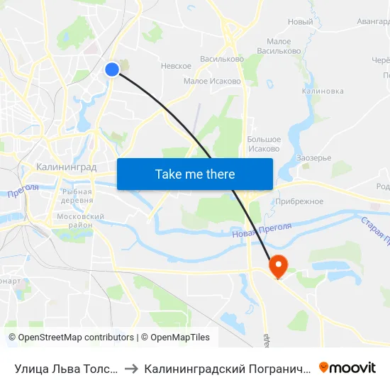 Улица  Льва Толстого (Из Центра) to Калининградский Пограничный Институт Фсб России map