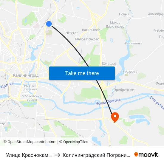 Улица Краснокаменная (Из Центра) to Калининградский Пограничный Институт Фсб России map