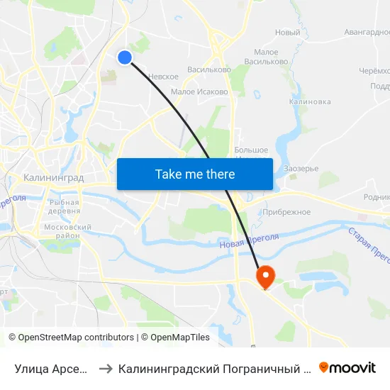 Улица Арсенальная, 5 to Калининградский Пограничный Институт Фсб России map