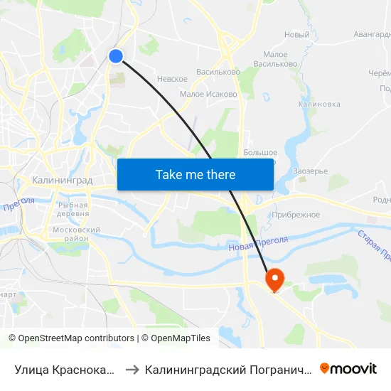 Улица Краснокаменная (В Центр) to Калининградский Пограничный Институт Фсб России map