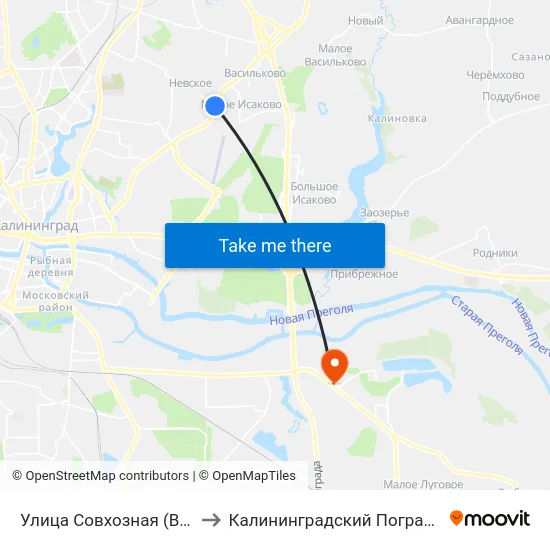 Улица Совхозная (В Центр, По Требованию) to Калининградский Пограничный Институт Фсб России map