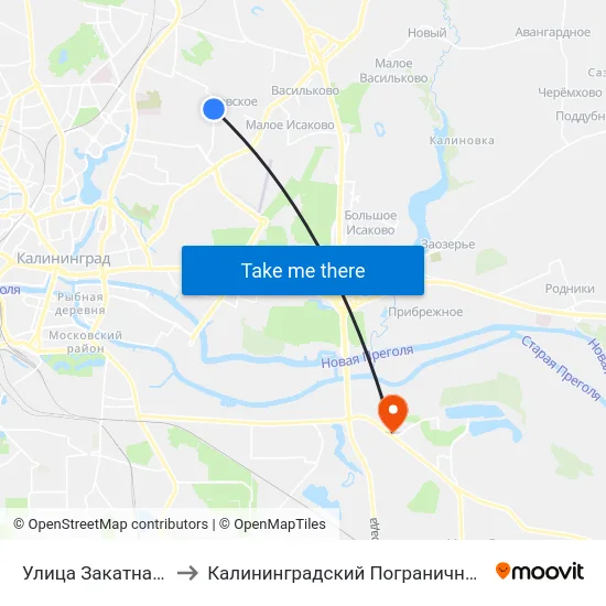 Улица Закатная (Из Центра) to Калининградский Пограничный Институт Фсб России map