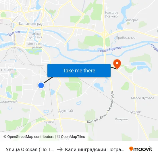 Улица Окская (По Требованию, Из Центра) to Калининградский Пограничный Институт Фсб России map