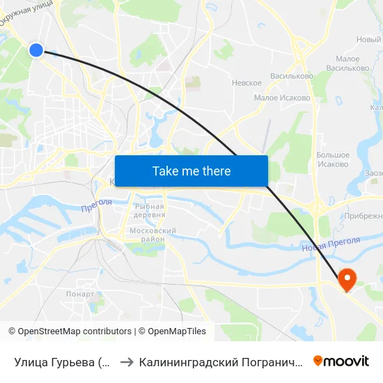 Улица Гурьева (По Требованию) to Калининградский Пограничный Институт Фсб России map