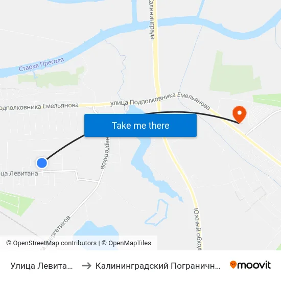 Улица Левитана (Конечная) to Калининградский Пограничный Институт Фсб России map